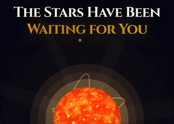 The public home page of The Astro Nova: a headline in serif type above an illustration of a sun ringed by orbits.